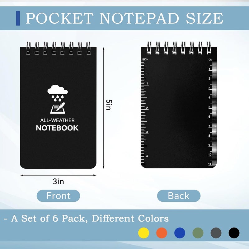 Coidea 6 Pack Waterproof Notebook, 3 x 5 Pocket Notepad, Top-Spiral Weatherproof NotePad, All Weather Police Pocket Notebook Little Memo Steno Note Pads for Outdoor Office School Recording - Image 2